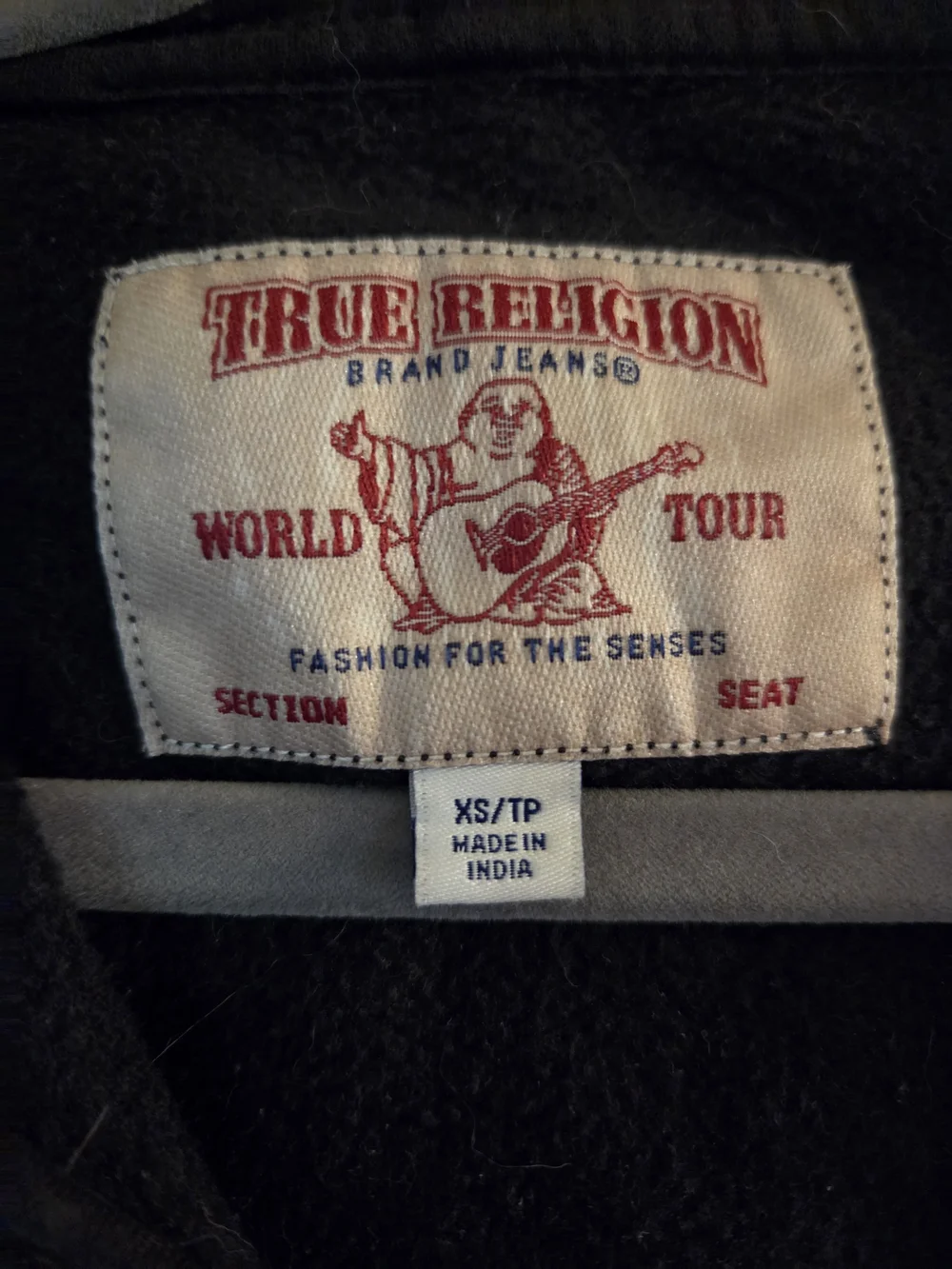 True Religion Black Zip-Up Hoodie with Gold Logo
